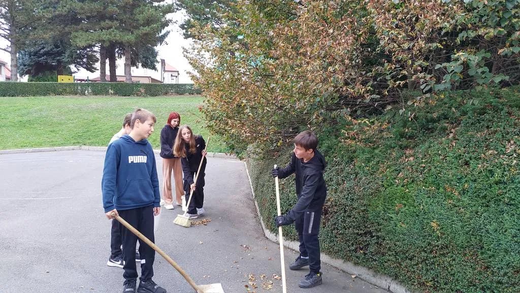 Fotografie z článku: Sedmáci pečují o školní zahradu a jezírko