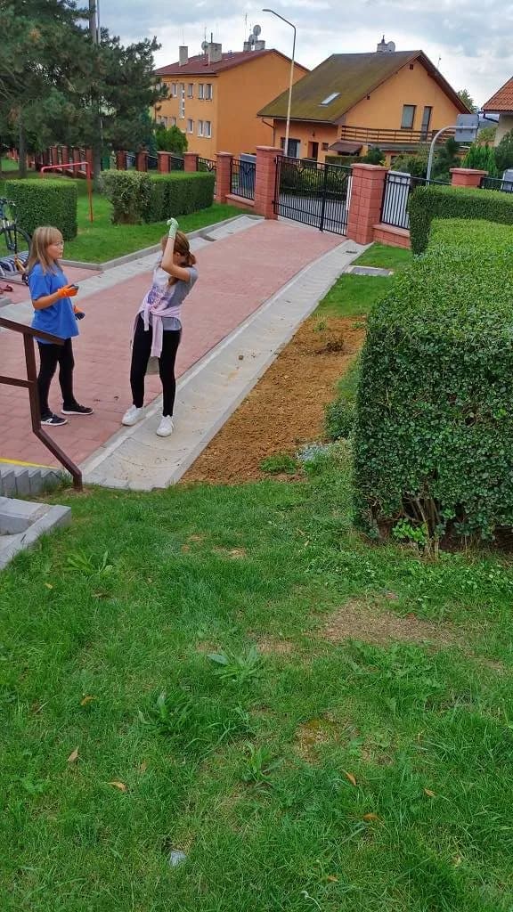 Fotografie z článku: Sedmáci pečují o školní zahradu a jezírko