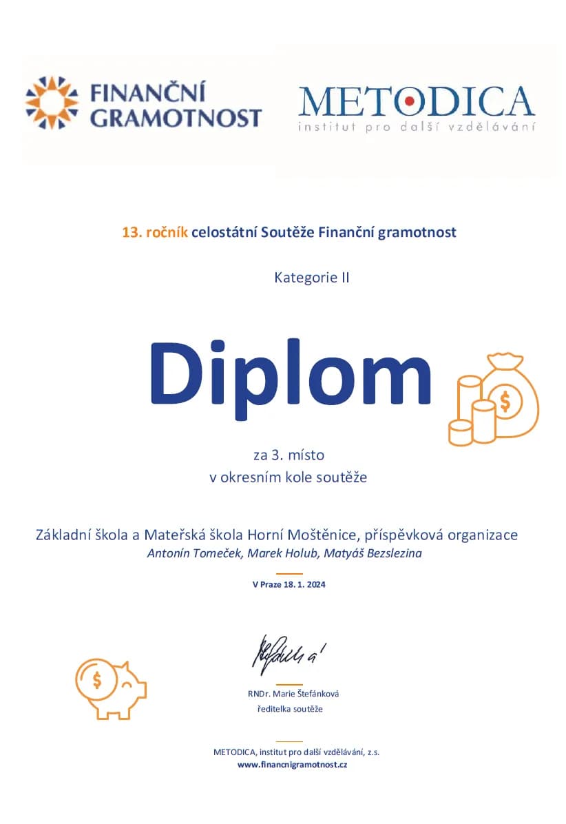 Okresní kolo ve Finanční gramotnosti